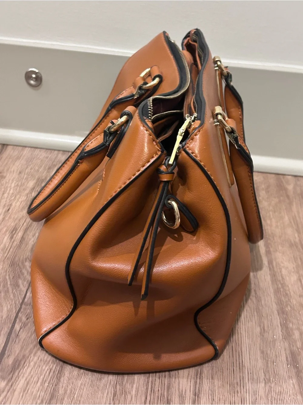 Women's Tan Satchel Handbag - Classic Structured Carryall